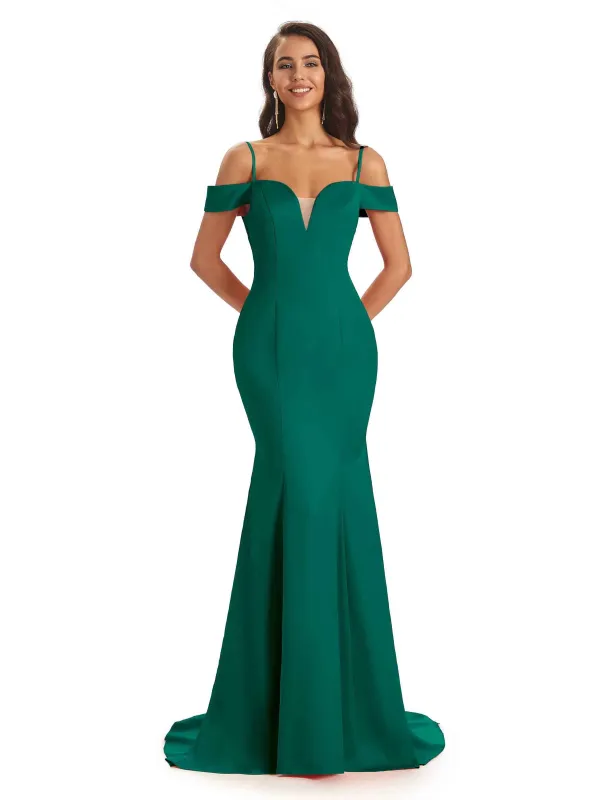 Sexy Cold Shoulder Silky Satin Long Mermaid Prom Dresses Online 2023 Sale sold by ChicSew