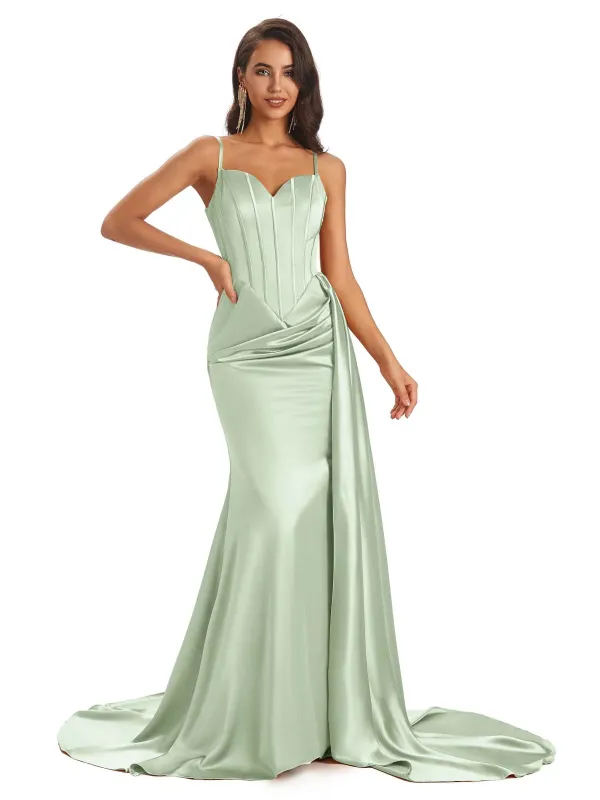 Sexy Mermaid Long Spaghetti Straps Satin Maxi Formal Prom Dresses Online Sale sold by ChicSew