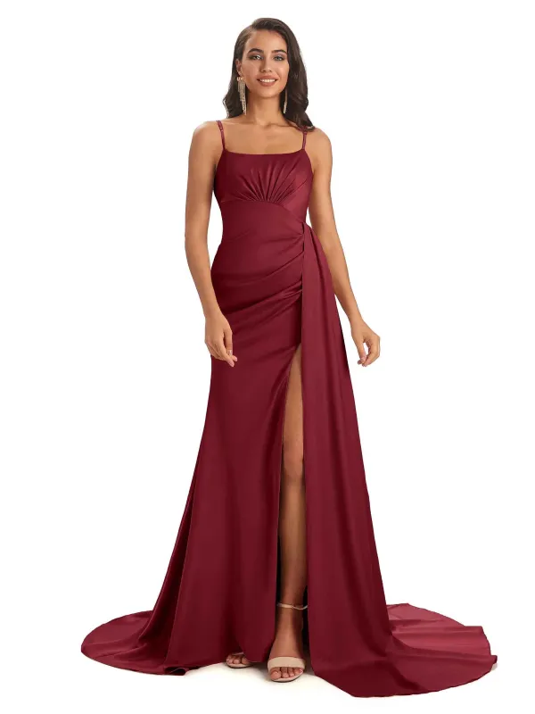 Sexy Satin Long Spaghetti Straps Silky Party Prom Dresses With Slit Sale sold by ChicSew