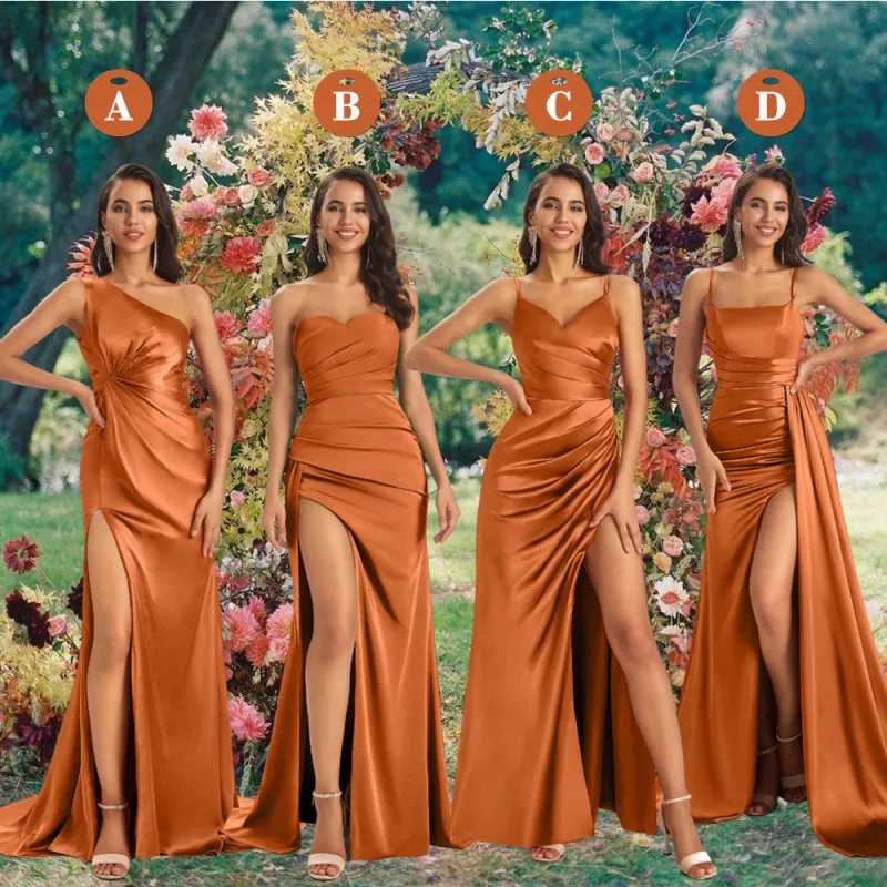 Mix And Match Burnt Orange Sexy Mermaid Satin Long Maid of Honor Dresses sold by ChicSew