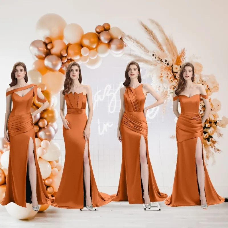 Burnt Orange Sexy Chic Silky Mismatched Satin Mermaid Long Wedding Bridesmaid Dresses Sale sold by ChicSew