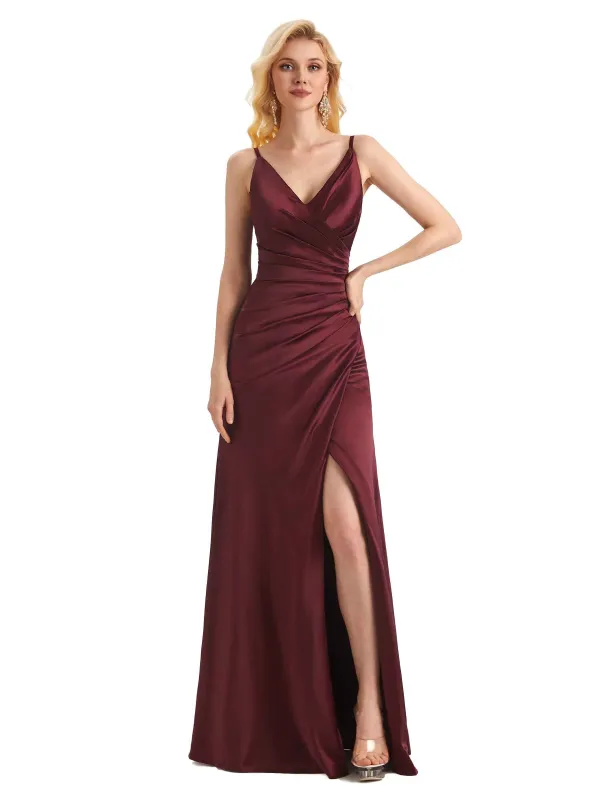 Sexy Side Slit Soft Satin Formal Long Wedding Guest Dresses Online sold by ChicSew