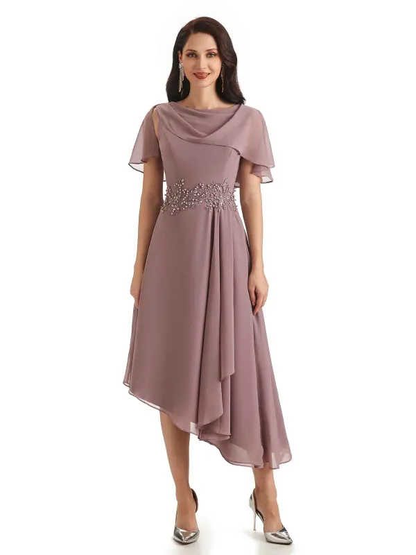 Elegant A-line Chiffon Short Sleeves Asymmetrical Short Mother of The Bride Dresses sold by ChicSew
