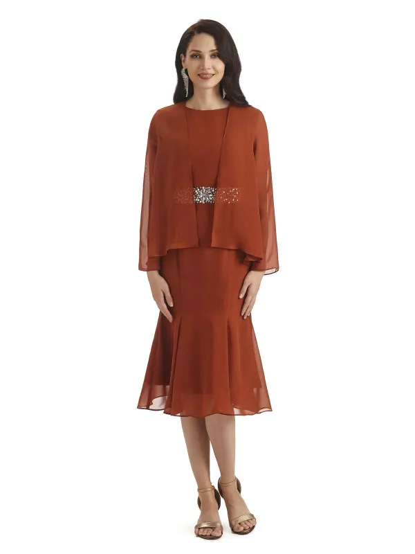 Elegant Mermaid Chiffon Knee Length Short Mother of The Bride Dresses With Jacket made by ChicSew