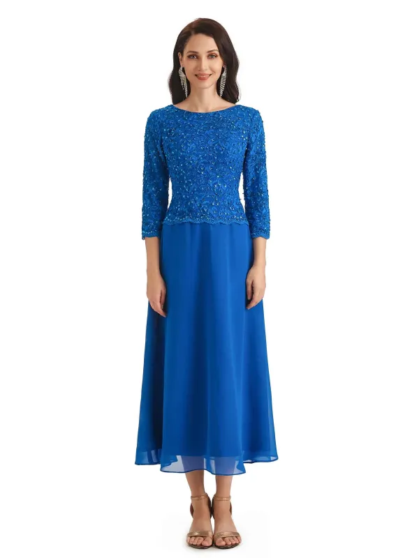 Elegant A-Line Chiffon Lace 3/4 Sleeve Short Groom of The Bride Dresses sold by ChicSew