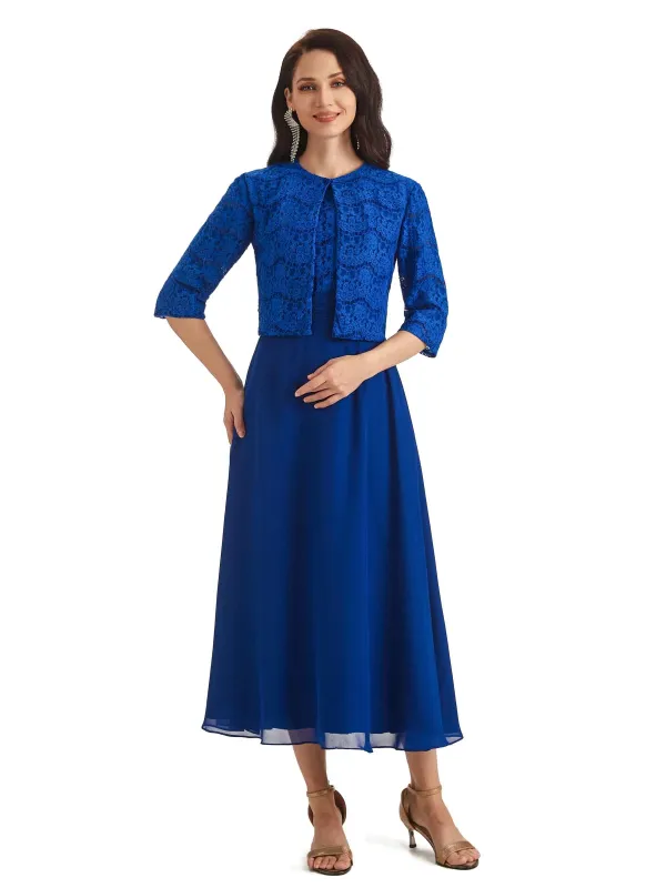 Elegant Lace Tea Length Mother Of The Bride Dresses With Lace Jacket sold by ChicSew