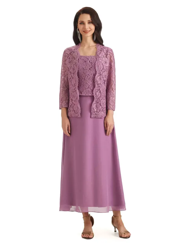 Elegant A-line Lace Tea Length Mother of The Bride Dresses With Lace Jacket sold by ChicSew