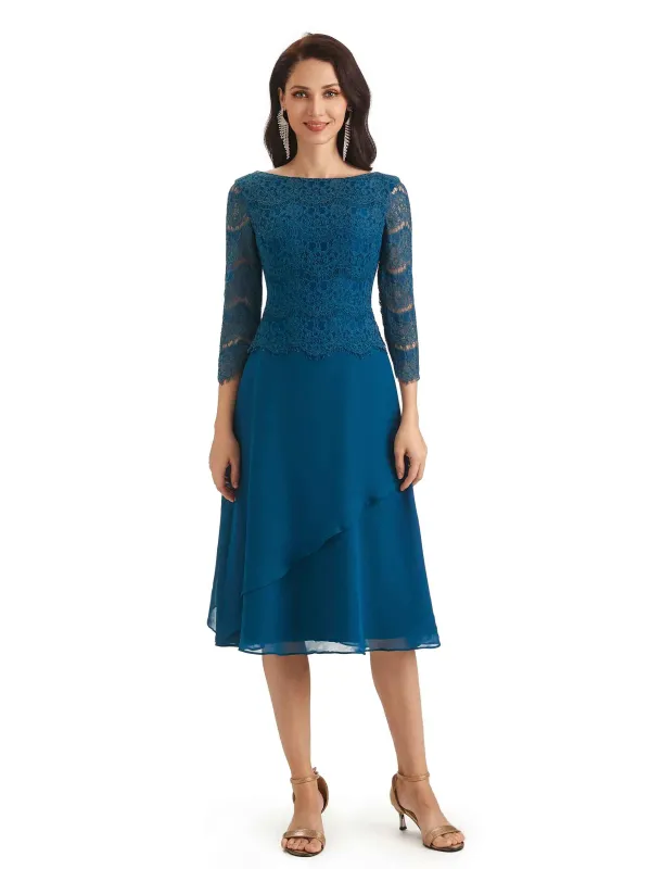 Elegant Long Sleeves Tea Length Lace Mother of The Bride Dresses made by ChicSew