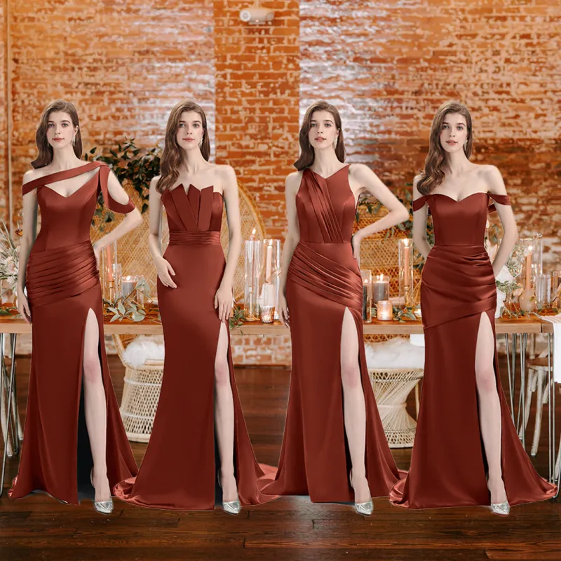 Rust Sexy Chic Silky Mismatched Soft Satin Mermaid Long Bridesmaid Dresses sold by ChicSew