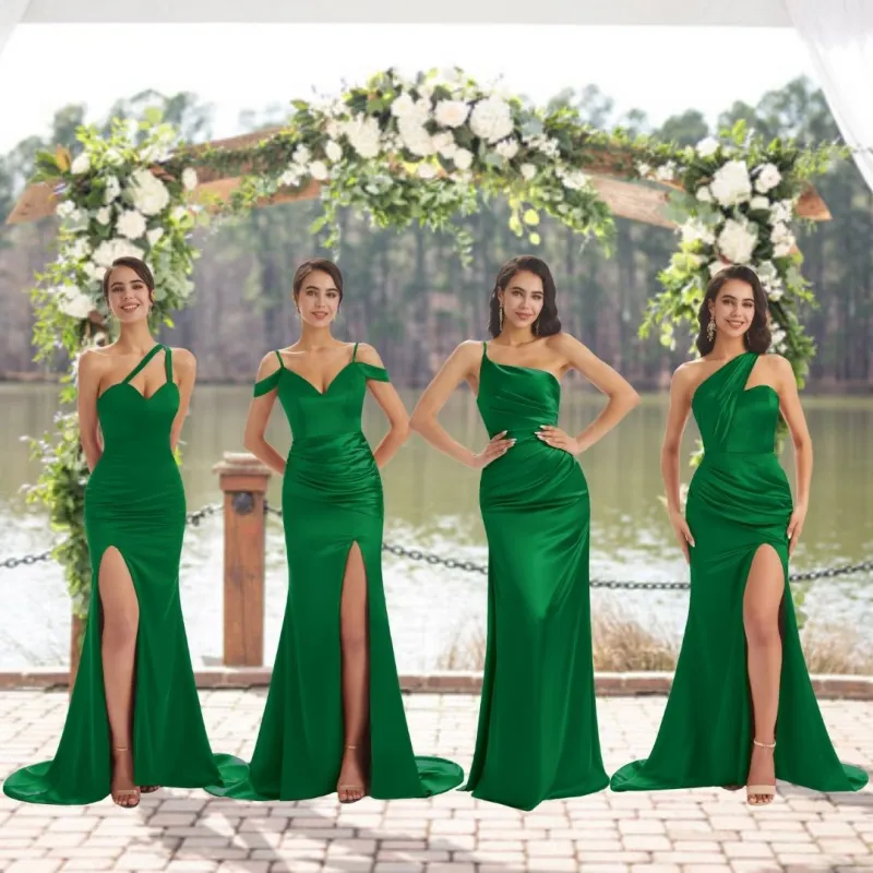 Green Sexy Chic Silky Mismatched Soft Satin Mermaid Long Bridesmaid Dresses Online sold by ChicSew