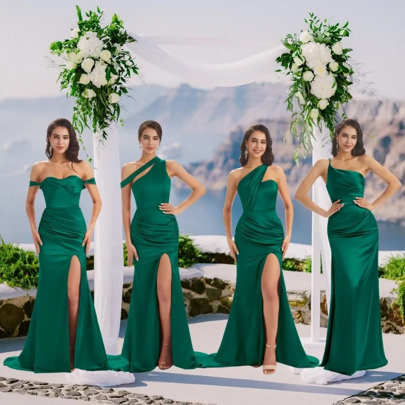 Emerald Green Sexy Chic Silky Mismatched Soft Satin Mermaid Long Bridesmaid Dresses Online sold by ChicSew