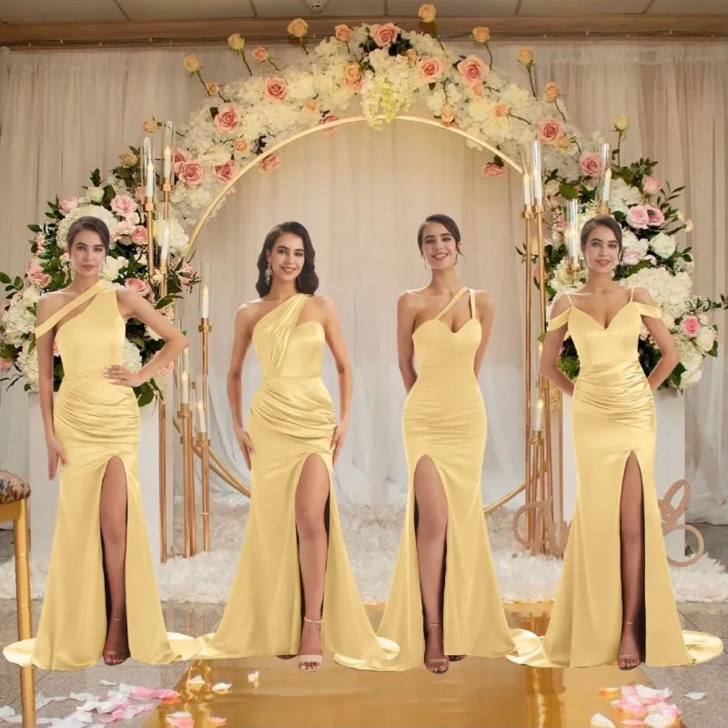 Sexy Chic Silky Mismatched Gold Soft Satin Mermaid Long Bridesmaid Dresses Online sold by ChicSew