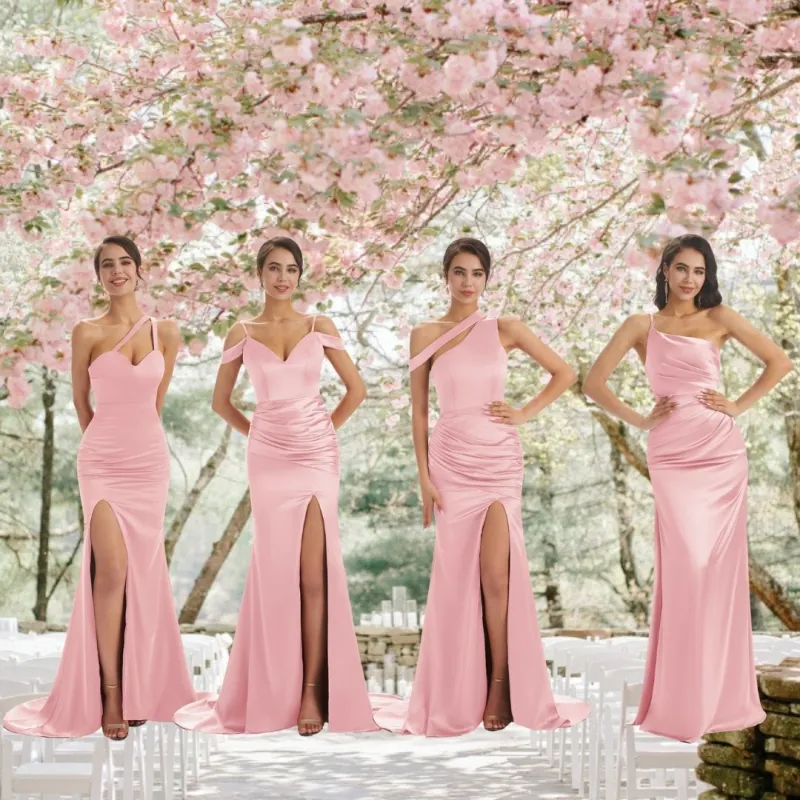 Sexy Chic Silky Mismatched Blush Pink Soft Satin Mermaid Long Bridesmaid Dresses Online sold by ChicSew