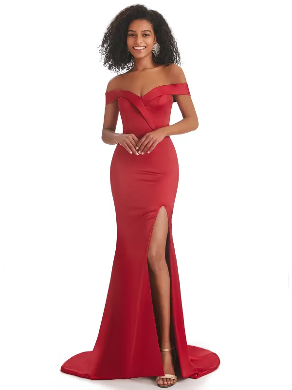 Sexy Mermaid Soft Satin Off The Shoulder Long African Bridesmaid Dresses sold by ChicSew