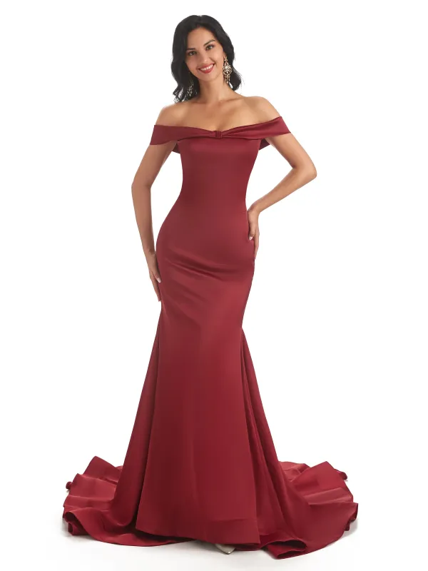 Sexy Mermaid Off The Shoulder Soft Satin Long Bridesmaid Dresses Online sold by ChicSew