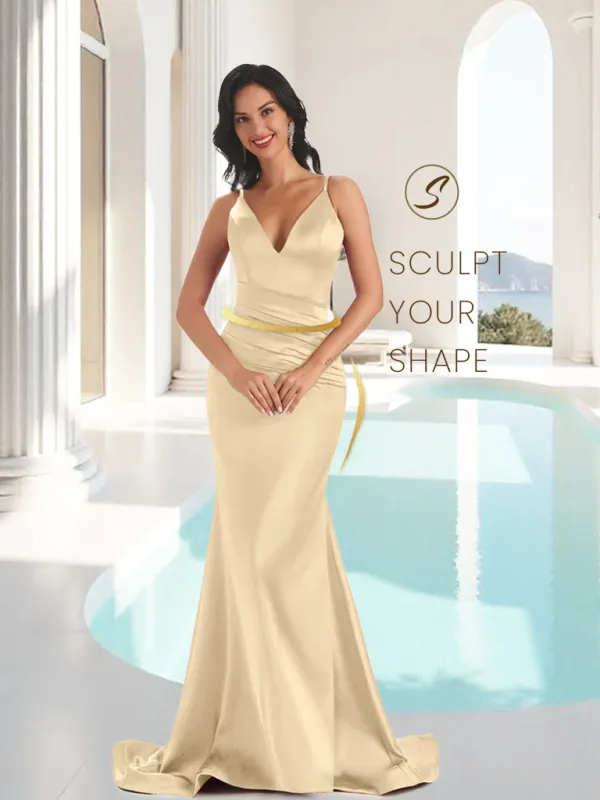 Sexy Spaghetti Straps Soft Satin V-neck Mermaid Long Bridesmaid Dresses sold by ChicSew