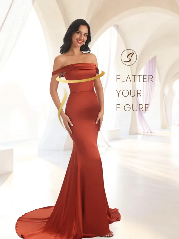 Elegant Soft Satin Off The Shoulder Floor Length Maxi Mermaid Bridesmaid Dresses Online sold by ChicSew