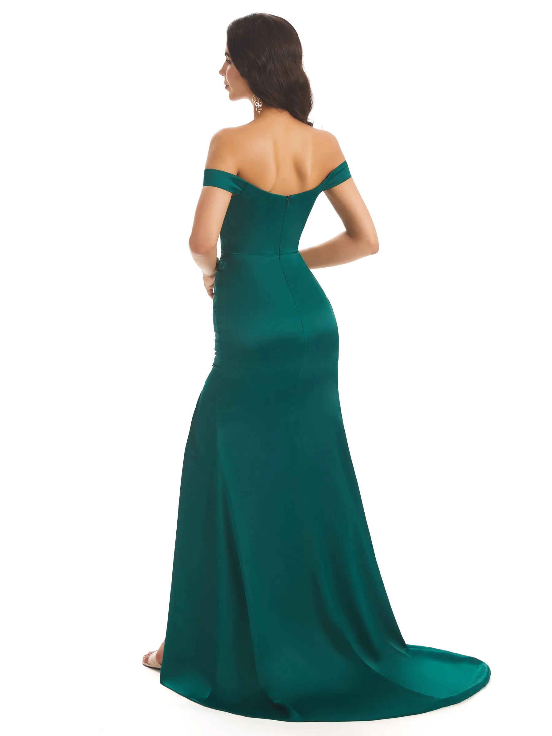Sexy Soft Satin Off The Shoulder Side Slit Maxi Mermaid Bridesmaid Dresses Online sold by ChicSew product image thumbnail 5