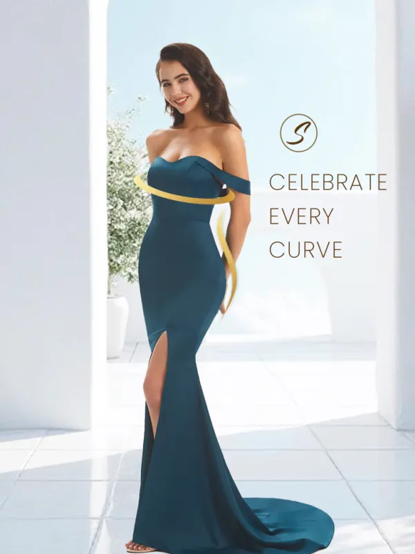 Sexy Satin Off The Shoulder Side Slit Long Mermaid Bridesmaid Dresses Gown sold by ChicSew