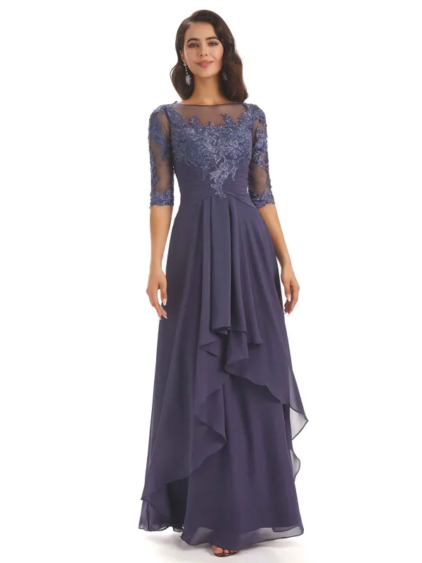 Half Sleeves Appliques Chiffon Elegant Floor-length Mother Of The Bride Dresses sold by ChicSew