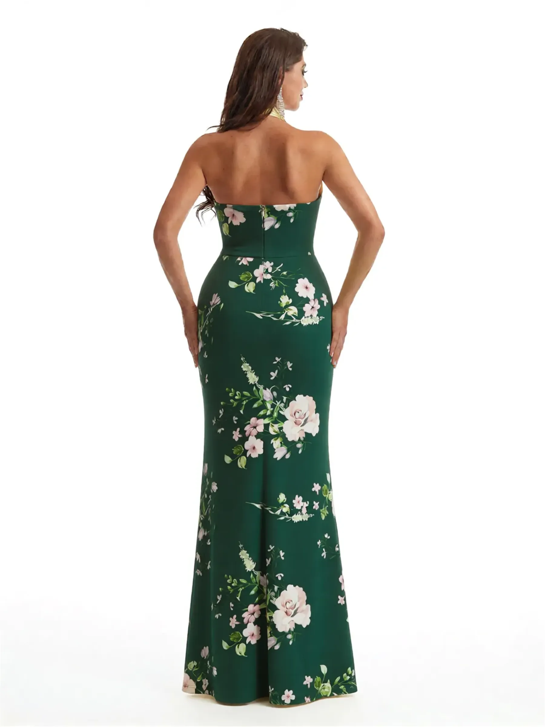 Simple Halter Side Slit Mermaid Floral Satin Maxi Floral Formal Dresses For Women sold by ChicSew product image thumbnail 2