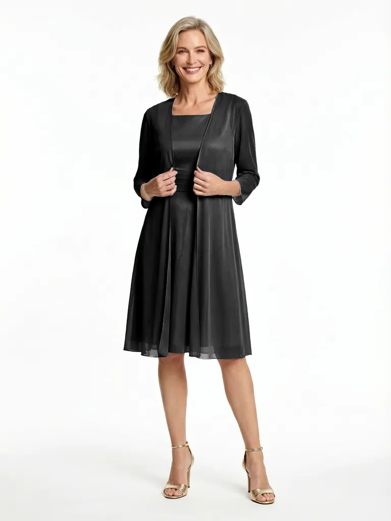 Elegant Square Neckline Midi Cocktail Mother of the Groom Dress and Jacket sold by ChicSew product image thumbnail 4