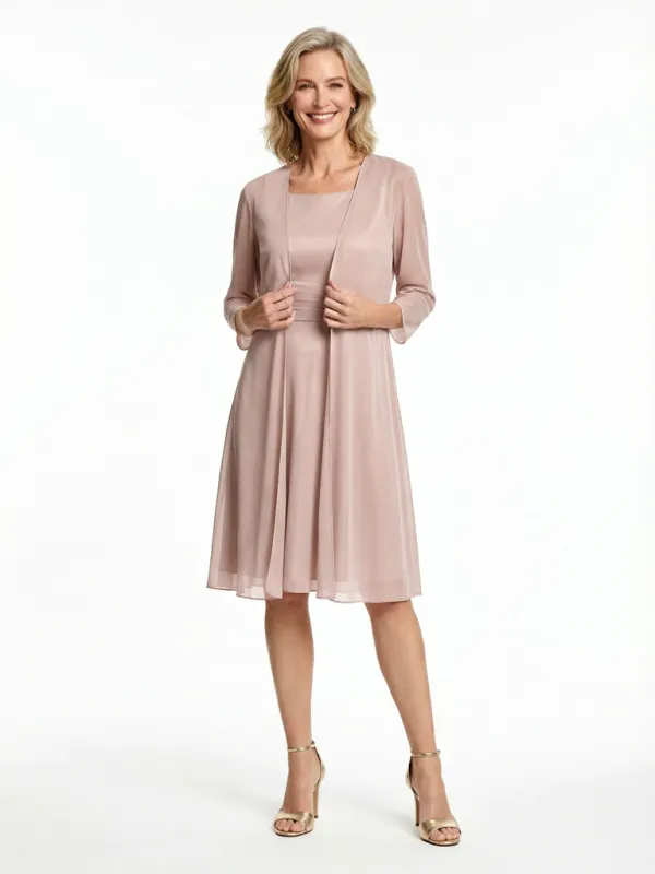Elegant Square Neckline Midi Cocktail Mother of the Groom Dress and Jacket sold by ChicSew