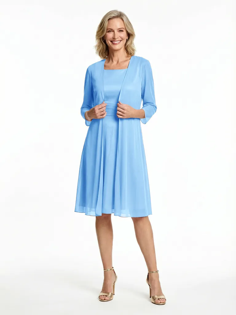 Elegant Square Neckline Midi Cocktail Mother of the Groom Dress and Jacket sold by ChicSew product image thumbnail 5