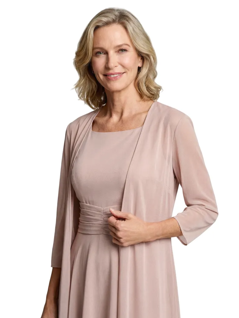 Elegant Square Neckline Midi Cocktail Mother of the Groom Dress and Jacket sold by ChicSew product image thumbnail 2