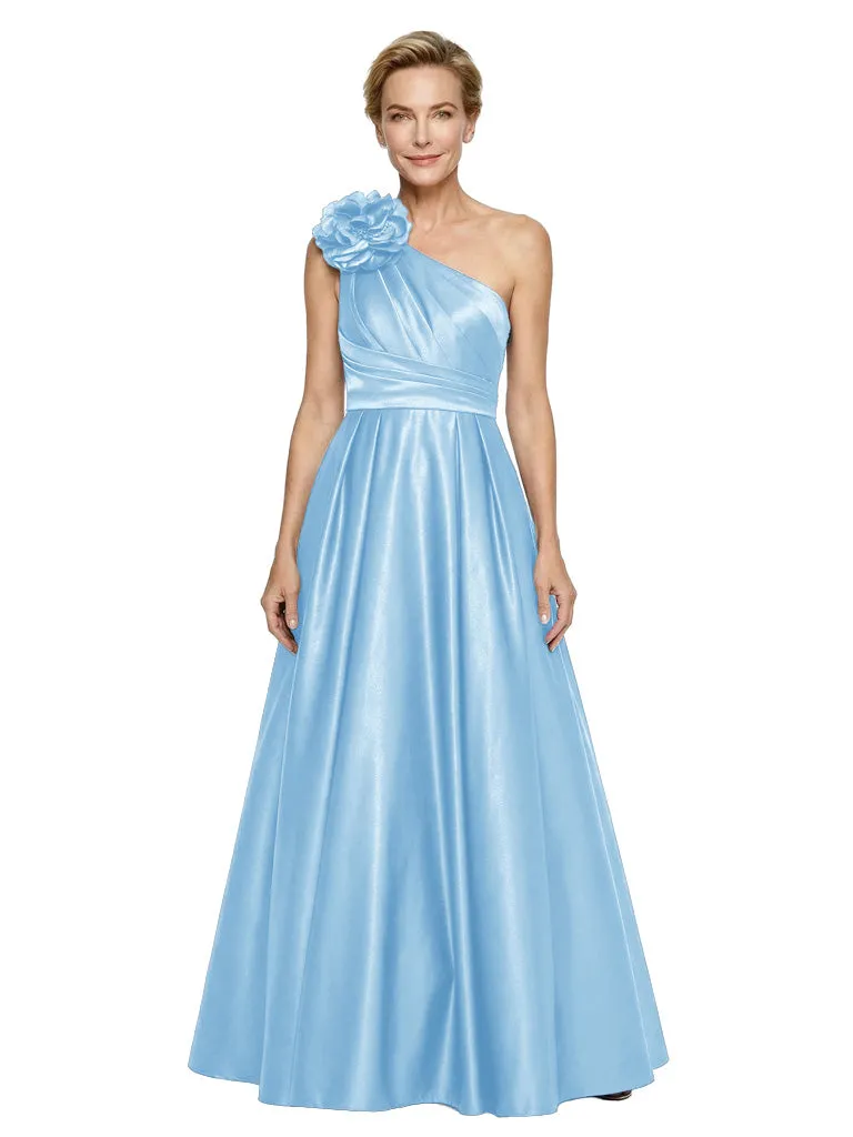 Elegant One Shoulder Satin A-Line Mother Of The Bride Gown With Unique Floral Applique sold by ChicSew product image thumbnail 5
