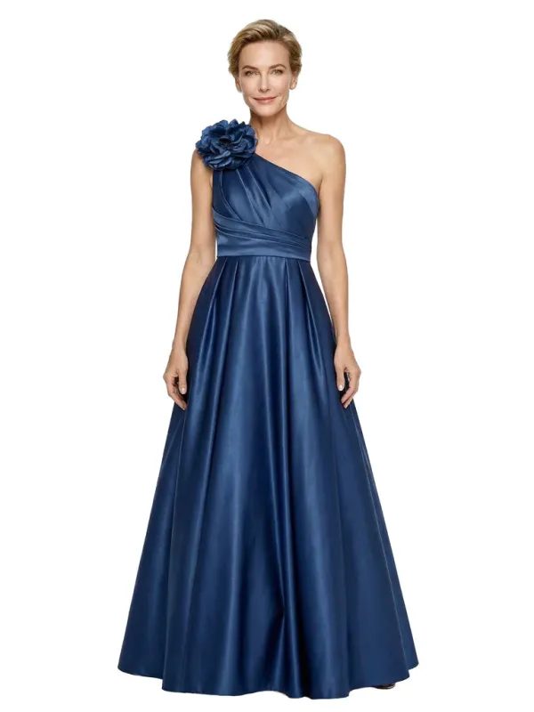 Elegant One Shoulder Satin A-Line Mother Of The Bride Gown With Unique Floral Applique sold by ChicSew