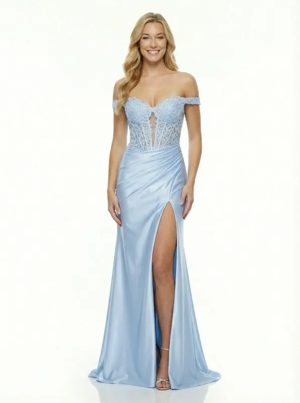 Unique Illusion Corset Cut Out Prom Dress with Off-the-Shoulder Lace Sleeves sold by ChicSew