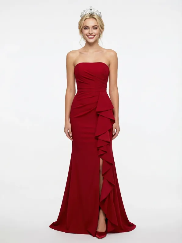 Elegant Jersey Strapless Ruffles Mermaid Prom Dress with Slit sold by ChicSew
