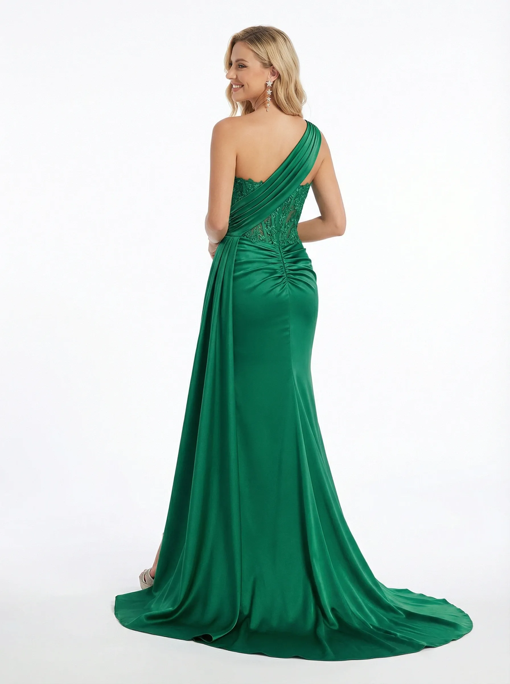 ChicSew Unique One Shoulder Pleated Mermaid Prom Dress with Lace Applique sold by ChicSew product image thumbnail 3