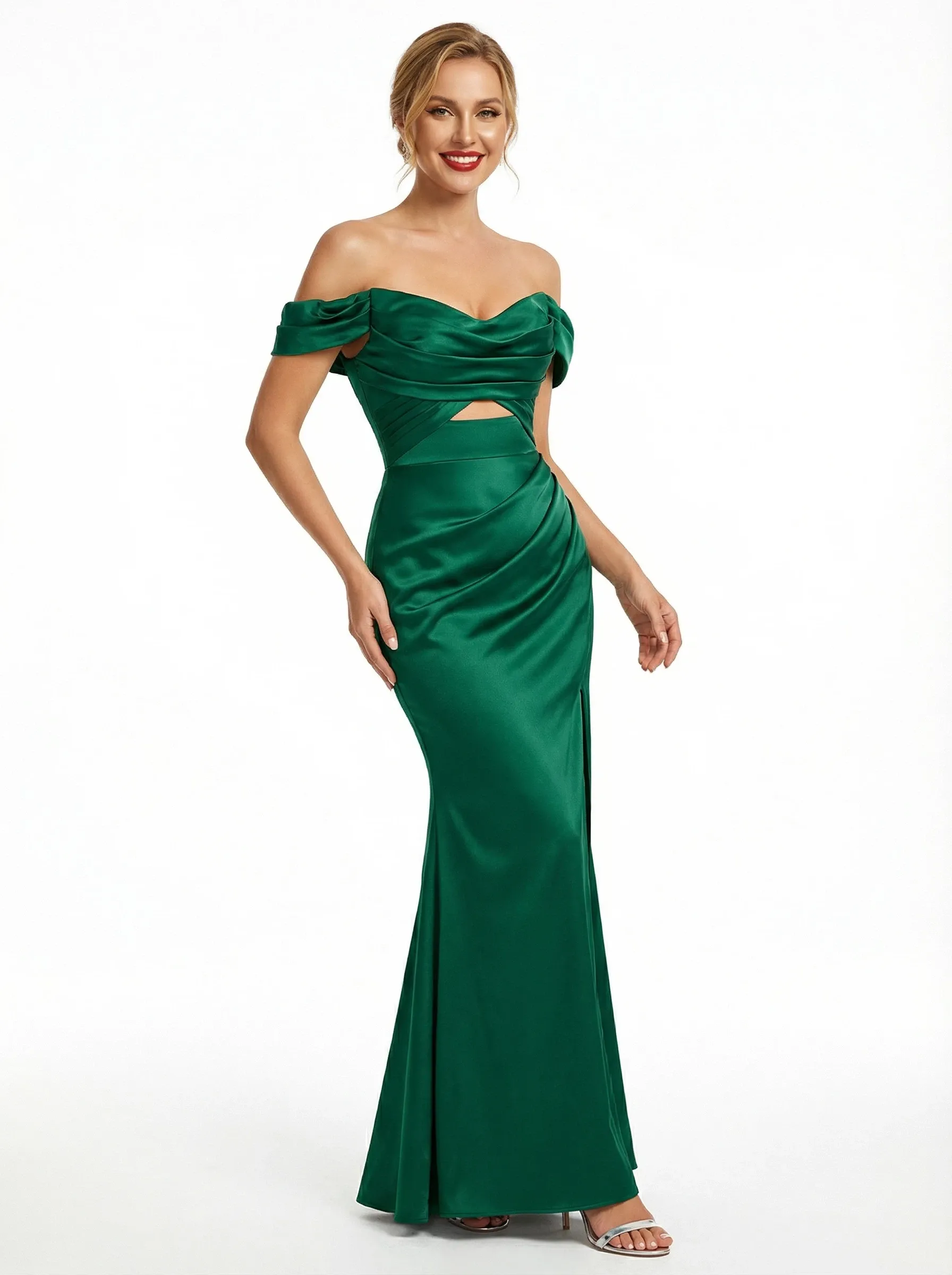 ChicSew Unique Off the Shoulder Ruched Satin Mermaid Prom Dress sold by ChicSew