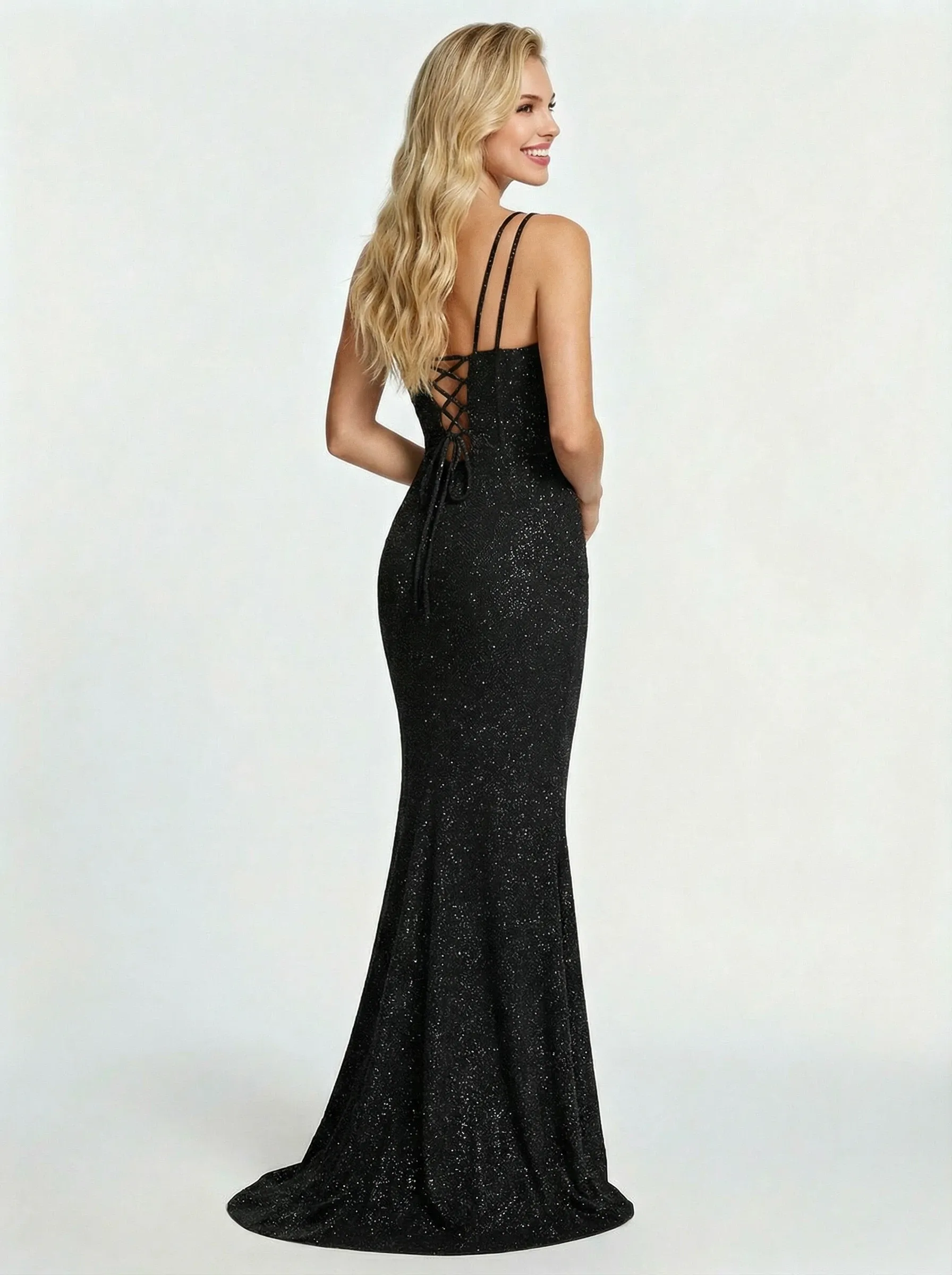 ChicSew Sparkly Glitter Jersey Cowl Neck Side Slit Mermaid Corset Prom Dress sold by ChicSew product image thumbnail 3