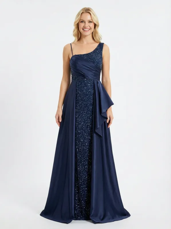 Shinning Asymmetrical A-line Ruffle Satin Prom Dresses Overskirt for Evening Party sold by ChicSew