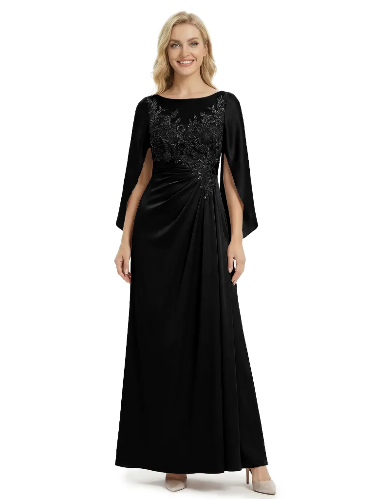 Stunning Scoop Lace Satin Long Mother of the Bride Dresses With Sleeve sold by ChicSew product image thumbnail 4
