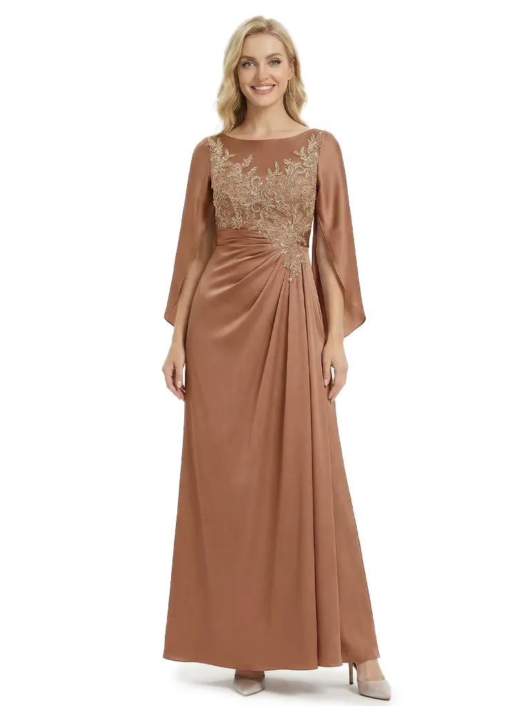 Stunning Scoop Lace Satin Long Mother of the Bride Dresses With Sleeve sold by ChicSew