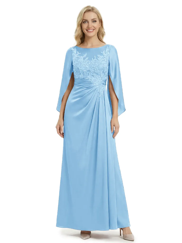 Stunning Scoop Lace Satin Long Mother of the Bride Dresses With Sleeve sold by ChicSew product image thumbnail 5