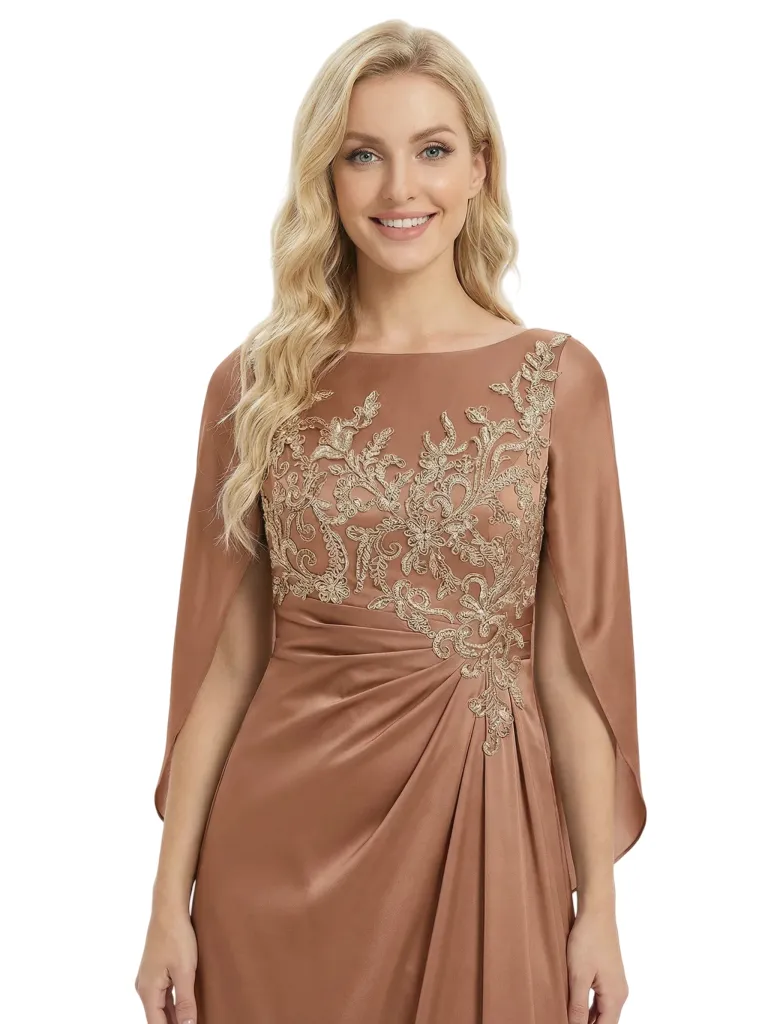Stunning Scoop Lace Satin Long Mother of the Bride Dresses With Sleeve sold by ChicSew product image thumbnail 2