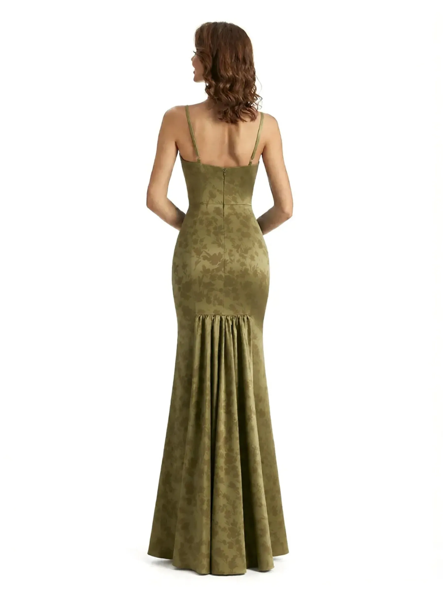 Simple Spaghetti Straps V-Neck Side Slit Mermaid Floral Satin Maxi Floral Formal Dresses For Women sold by ChicSew product image thumbnail 2