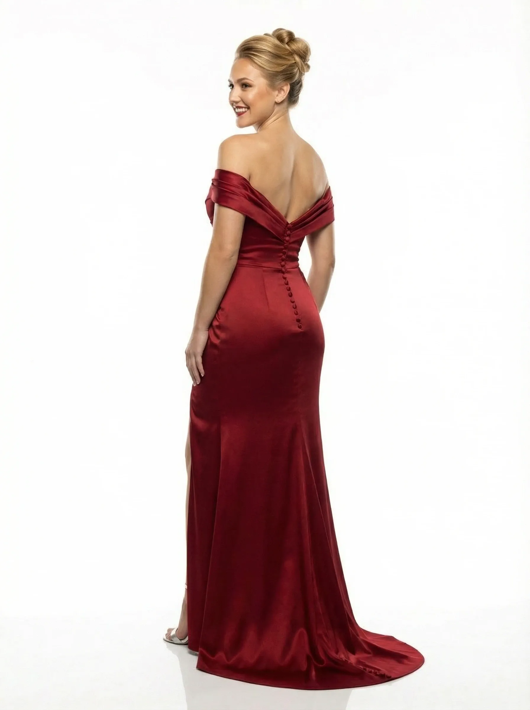 Modest Off Shoulder Mermaid Satin Prom Dresses with Side Slit sold by ChicSew product image thumbnail 2