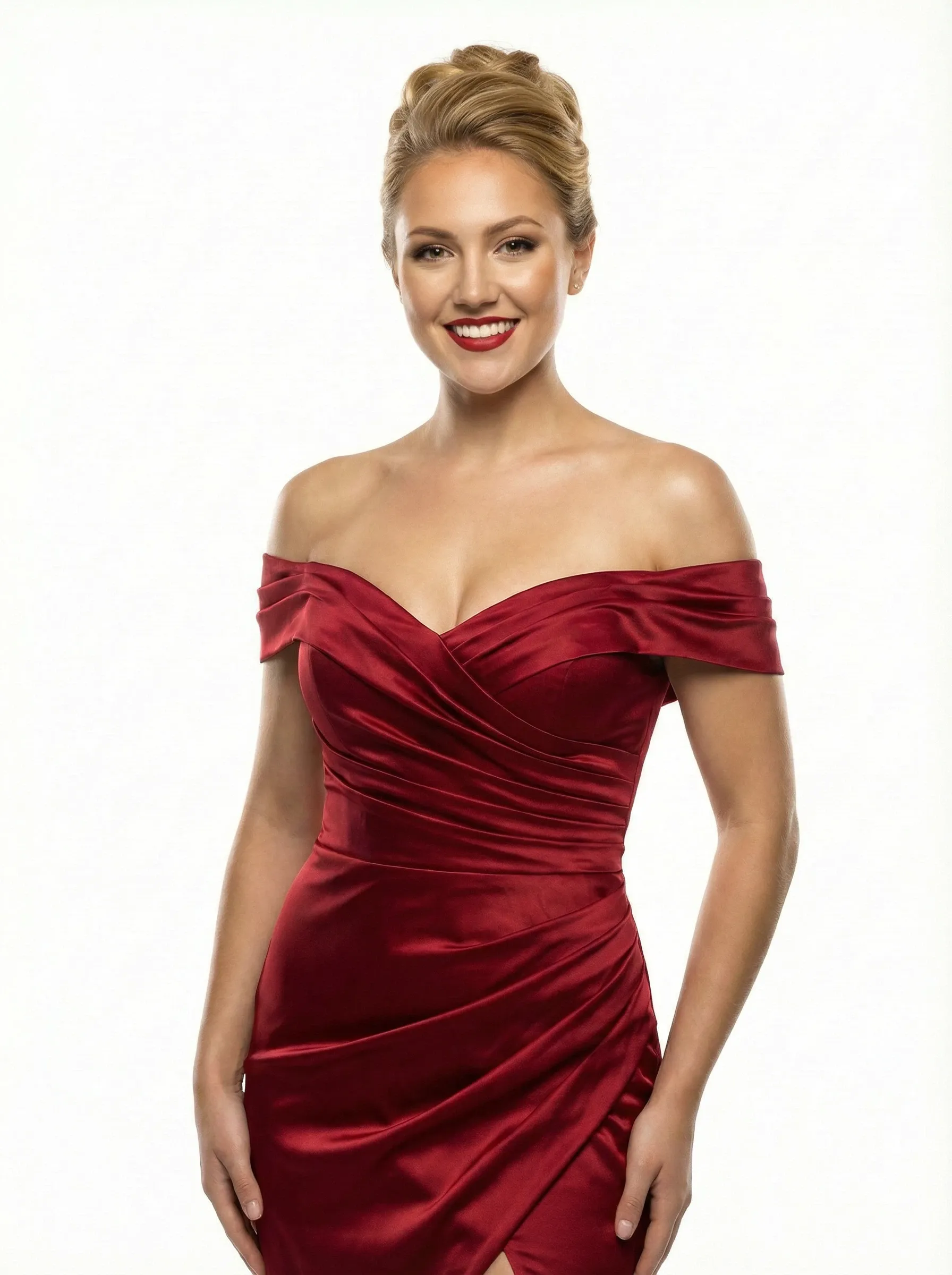 Modest Off Shoulder Mermaid Satin Prom Dresses with Side Slit sold by ChicSew product image thumbnail 3