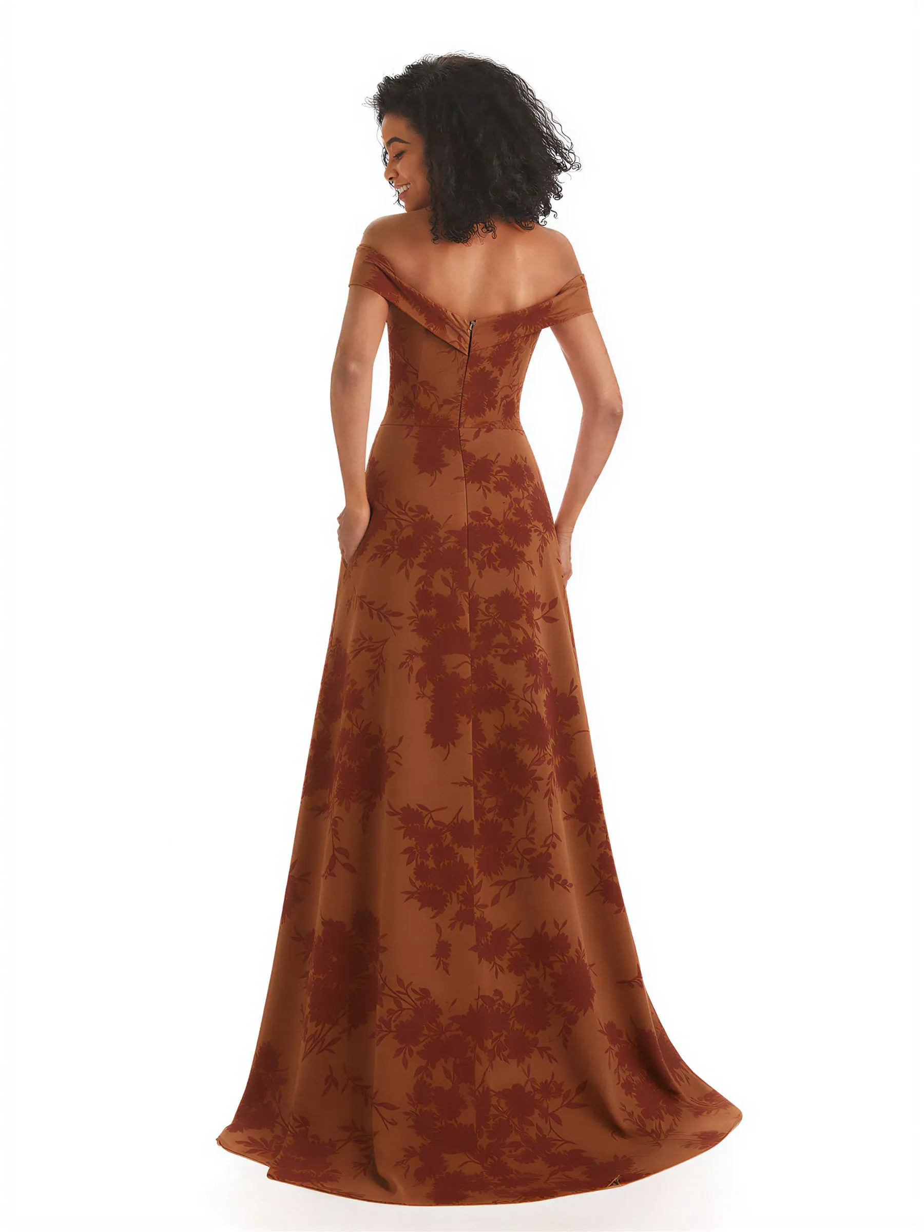 Trendy Off Shoulder A-Line Long Floral Satin Women Formal Evening Dresses sold by ChicSew product image thumbnail 2