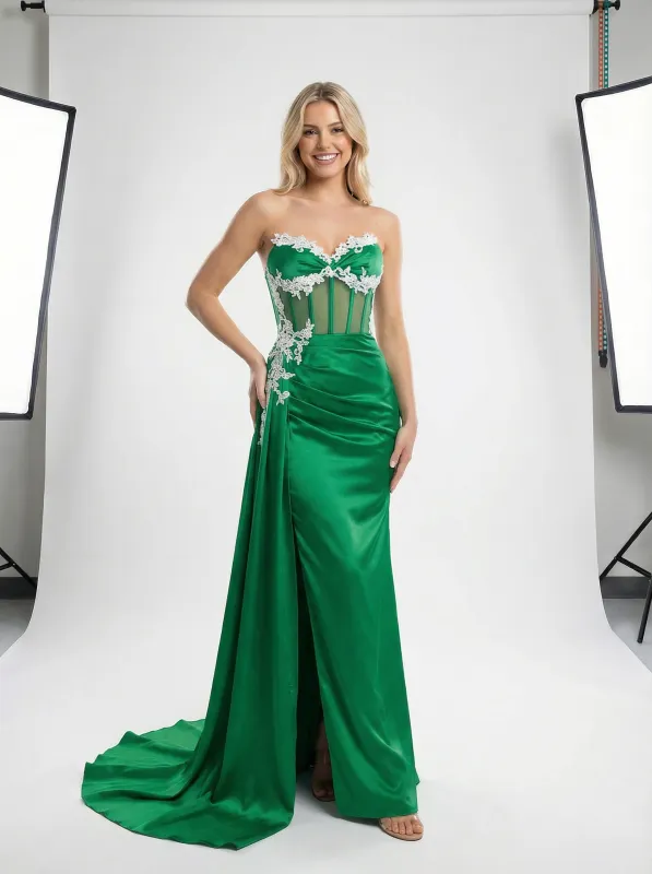 Gorgeous Sweetheart Mermaid Corset Cut Out Bodice Satin Prom Dresses sold by ChicSew