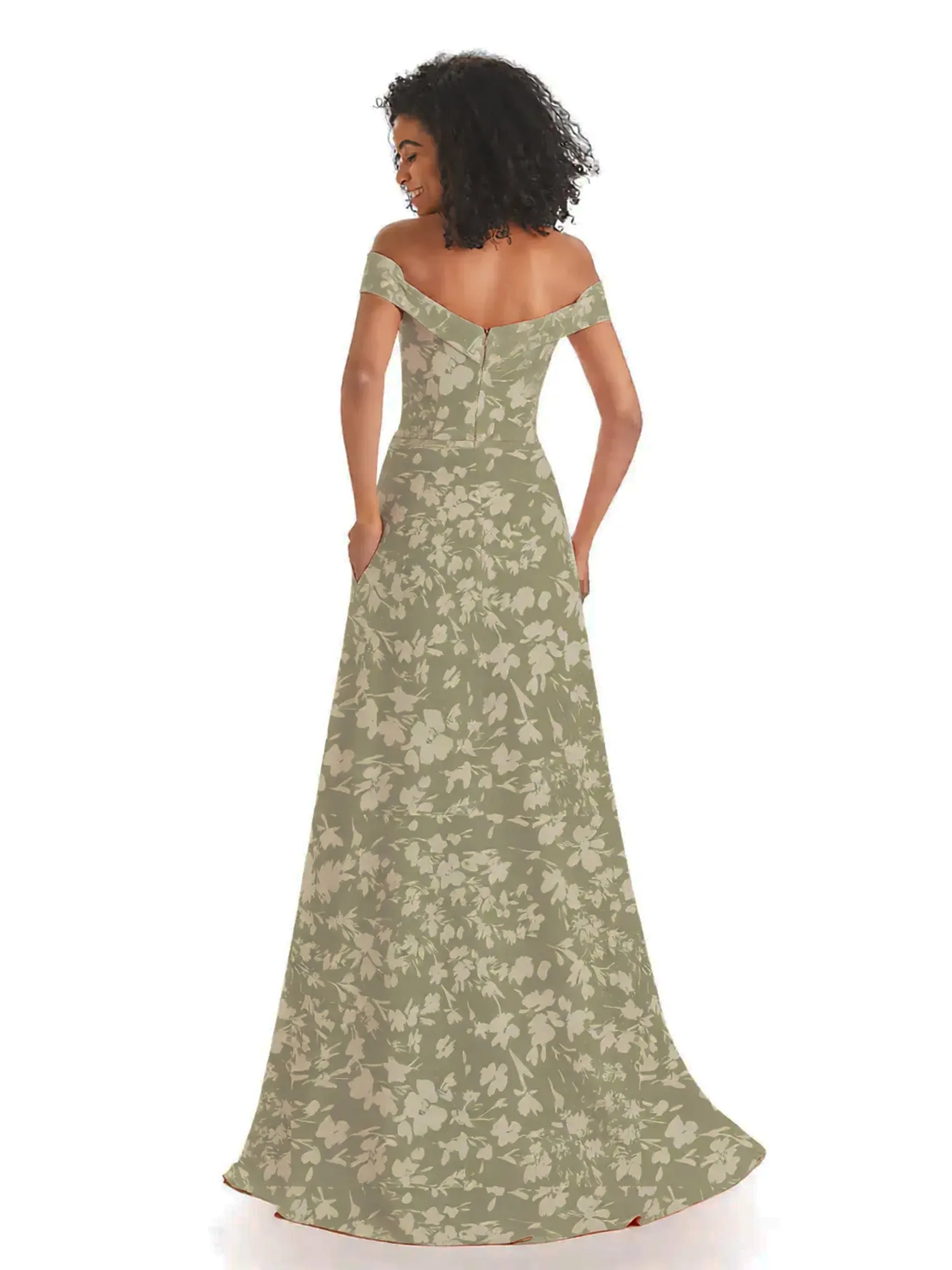 Trendy Off Shoulder A-Line Long Floral Satin Women Formal Evening Dresses sold by ChicSew product image thumbnail 2