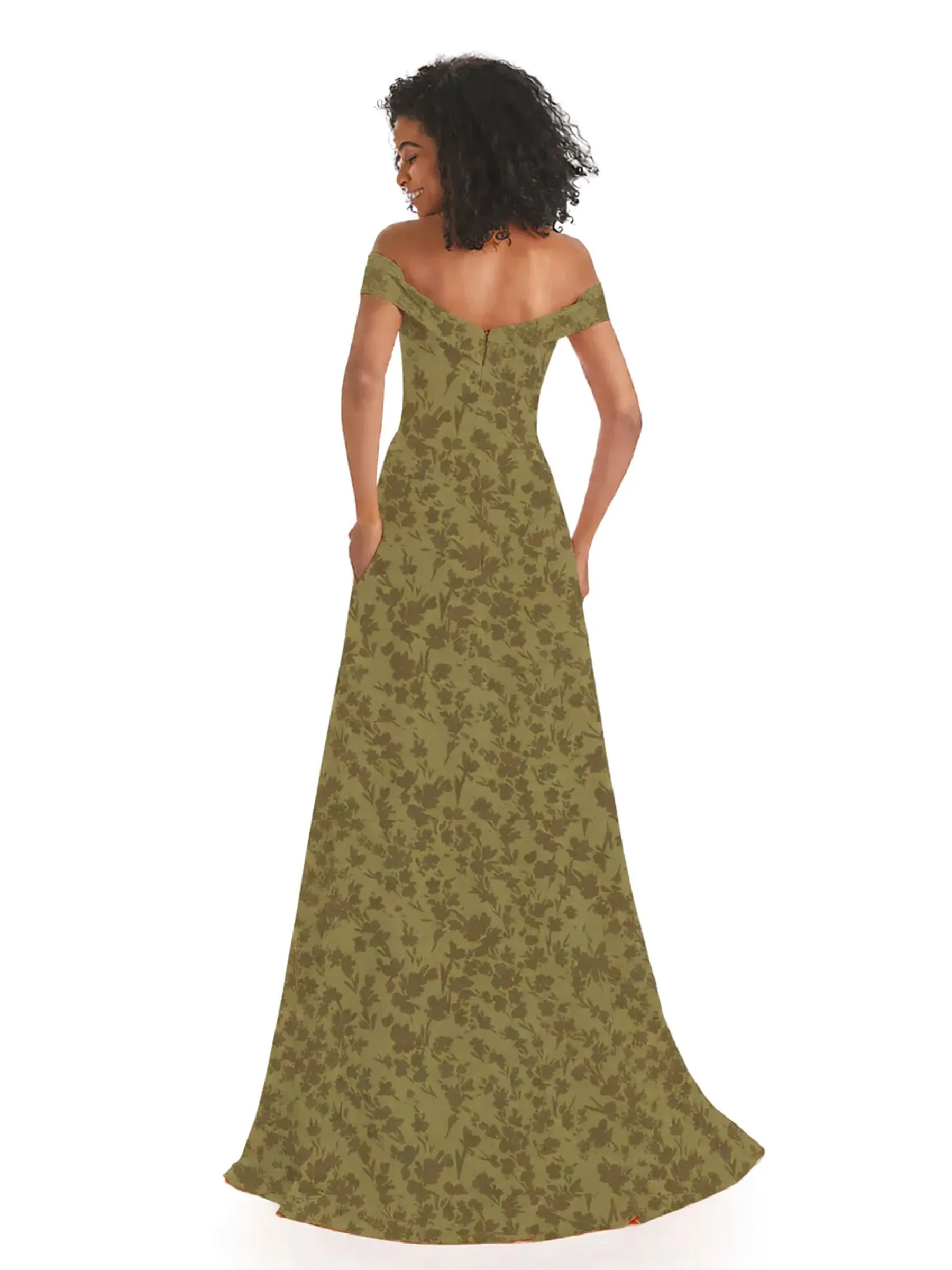 Trendy Off Shoulder A-Line Long Floral Satin Women Formal Evening Dresses sold by ChicSew product image thumbnail 2