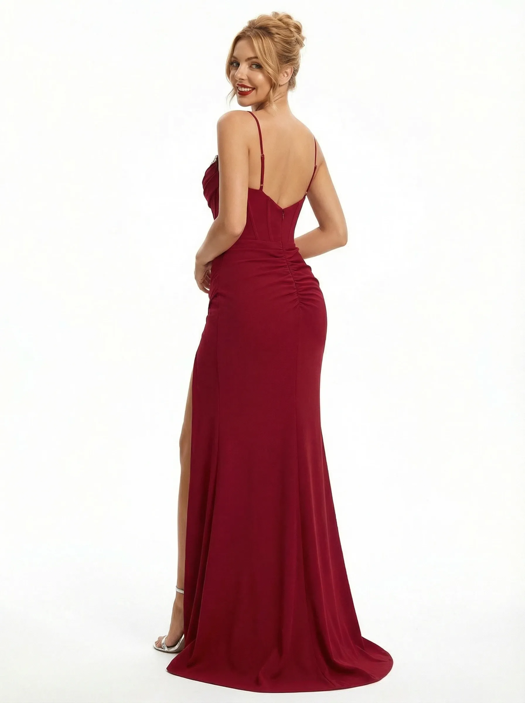 Beautiful Spaghetti Straps Mermaid Jersey Prom Dresses with Side Slit sold by ChicSew product image thumbnail 3