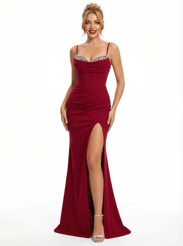 Beautiful Spaghetti Straps Mermaid Jersey Prom Dresses with Side Slit sold by ChicSew